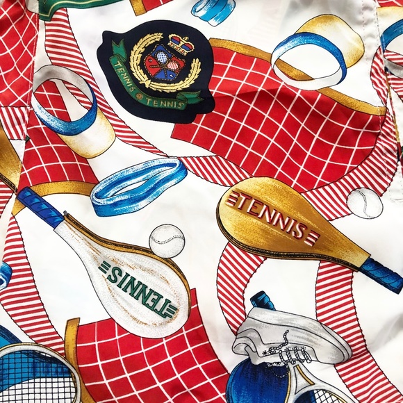 VTG 80s 90s Tail All Over Print Shorts Tennis Theme Racquet Ball Sneaker Net - Picture 4 of 8